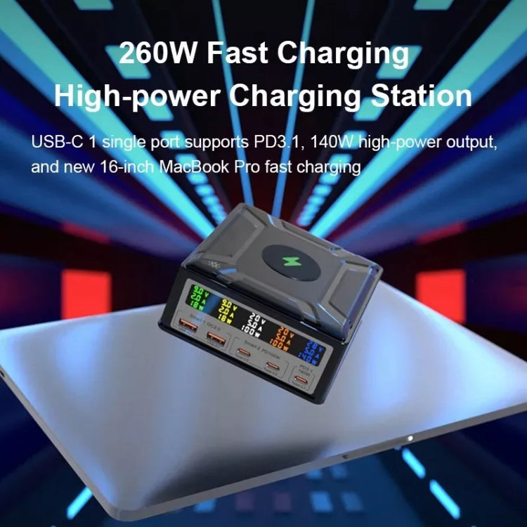 868D 6-In-1 260W High-Power Type-C+USB Multi Ports Charger Supports QI Wireless Charging(UK Plug) - Multifunction Charger by PMC Jewellery | Online Shopping South Africa | PMC Jewellery | Buy Now Pay Later Mobicred