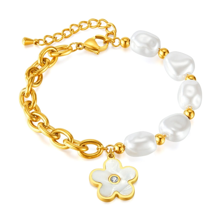 OPK GS1564 Stainless Steel Flower Pendant Pearl Bracelet(Gold) - Bracelets by OPK | Online Shopping South Africa | PMC Jewellery | Buy Now Pay Later Mobicred