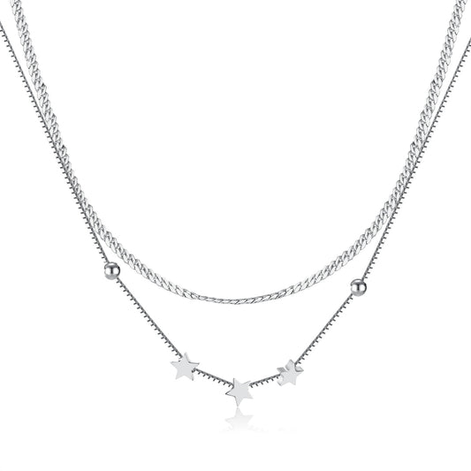 OPK GX2432 Stainless Steel Double Stacked Pentagram Necklace, Color: Steel Color - Necklaces & Pendants by OPK | Online Shopping South Africa | PMC Jewellery | Buy Now Pay Later Mobicred