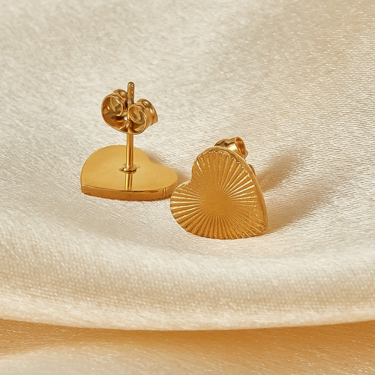 OPK GE940 1pair Vintage Stainless Steel Peach Heart Stripe Earrings(Gold) - Stud Earrings & Earrings by OPK | Online Shopping South Africa | PMC Jewellery | Buy Now Pay Later Mobicred