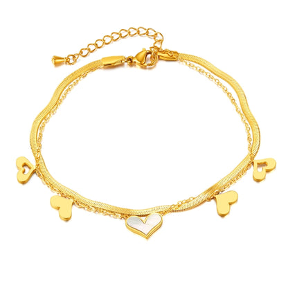 OPK GZ193 Stainless Steel Double Layers Heart Anklet(Gold) - Anklets by OPK | Online Shopping South Africa | PMC Jewellery | Buy Now Pay Later Mobicred