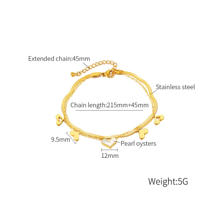 OPK GZ193 Stainless Steel Double Layers Heart Anklet(Gold) - Anklets by OPK | Online Shopping South Africa | PMC Jewellery | Buy Now Pay Later Mobicred