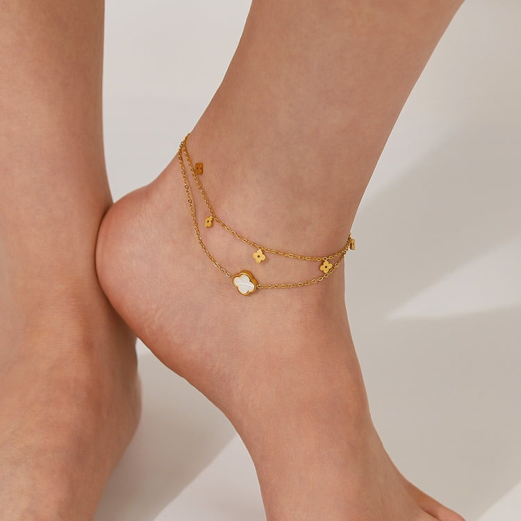 OPK GZ191 Skeleton Flower Double Chain Stainless Steel Anklets(Gold) - Anklets by OPK | Online Shopping South Africa | PMC Jewellery | Buy Now Pay Later Mobicred