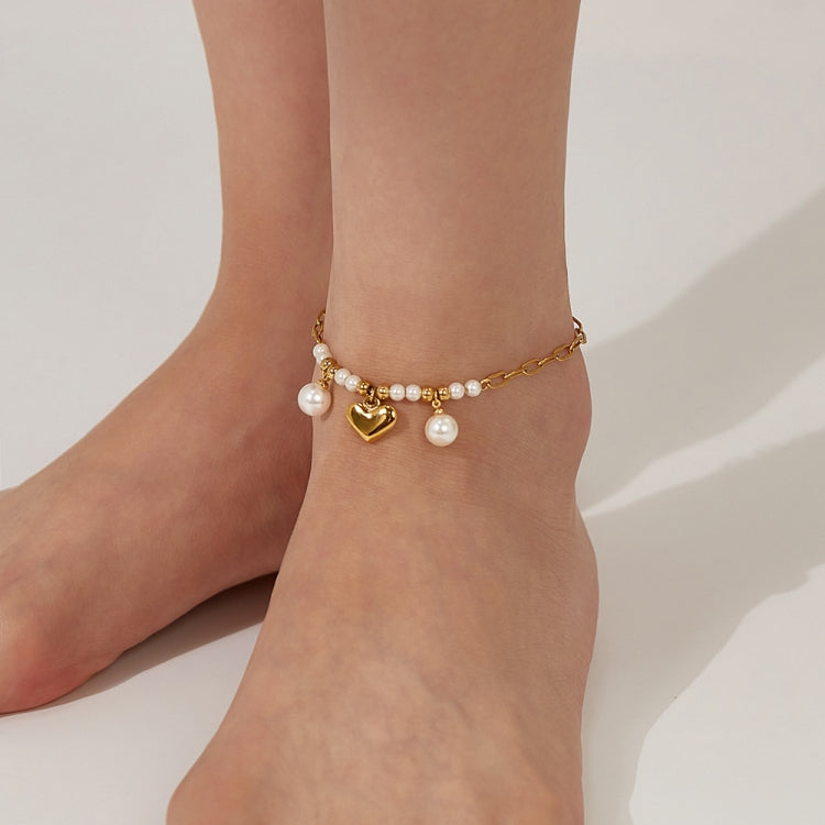 OPK GZ202 Stainless Steel Love Pearl Anklets(Gold) - Anklets by OPK | Online Shopping South Africa | PMC Jewellery | Buy Now Pay Later Mobicred