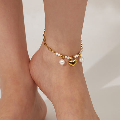 OPK GZ202 Stainless Steel Love Pearl Anklets(Gold) - Anklets by OPK | Online Shopping South Africa | PMC Jewellery | Buy Now Pay Later Mobicred