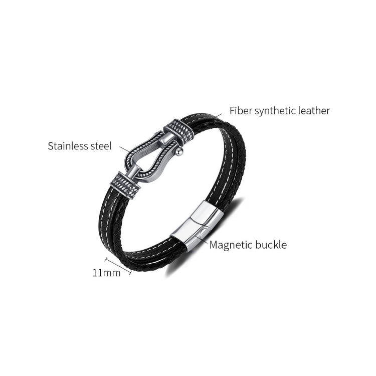 OPK PH1593 Stainless Steel Horseshoe Buckle Accessories Double Braided Leather Bracelet - Bracelets by OPK | Online Shopping South Africa | PMC Jewellery | Buy Now Pay Later Mobicred