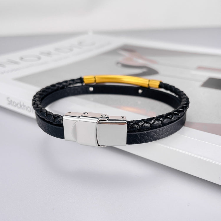 OPK PH1596 Stainless Steel Minimalist Glossy Double Leather Woven Bracelet - Bracelets by OPK | Online Shopping South Africa | PMC Jewellery | Buy Now Pay Later Mobicred