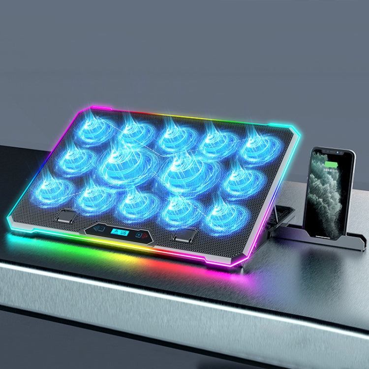ICE COOREL K15C Smart Adjustable Laptop Radiator Base With RGB Lighting Effect, Color: 14 Fans - free shipping - PMC Jewellery - Order now!