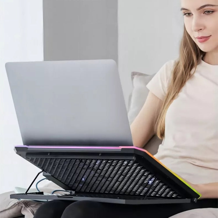 ICE COOREL K15C Smart Adjustable Laptop Radiator Base With RGB Lighting Effect, Color: 14 Fans - free shipping - PMC Jewellery - Order now!