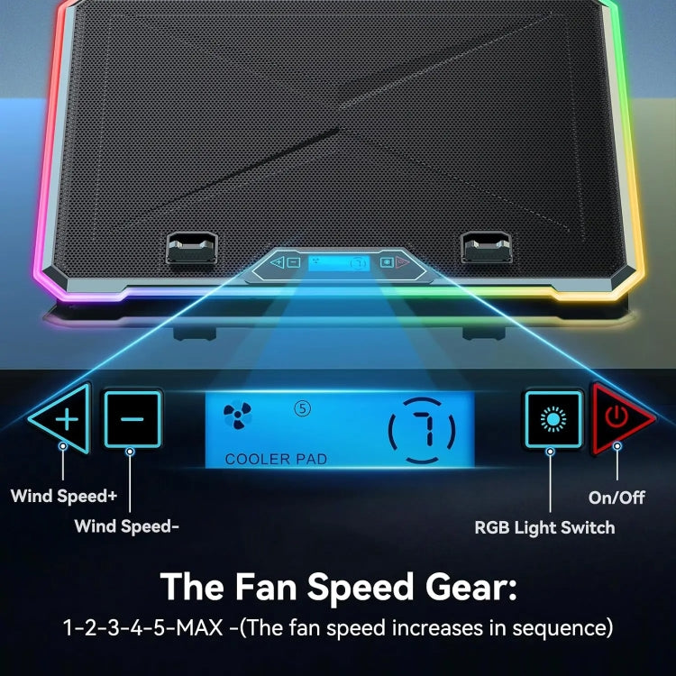 ICE COOREL K15C Smart Adjustable Laptop Radiator Base With RGB Lighting Effect, Color: 14 Fans - free shipping - PMC Jewellery - Order now!