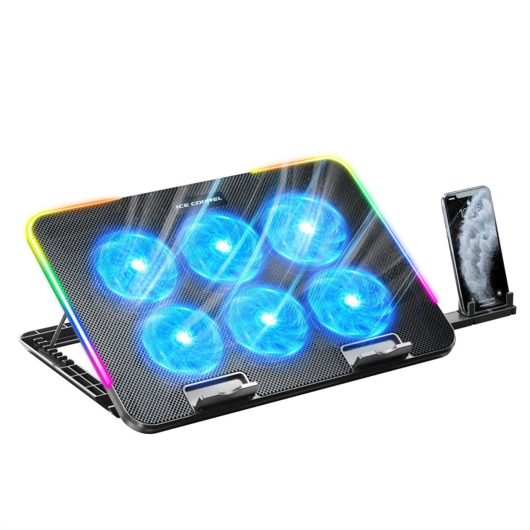 ICE COOREL A9R 6-fans Adjustable Laptop Stand Radiator with RGB Atmosphere Light(Black) - free shipping - PMC Jewellery - Order now!