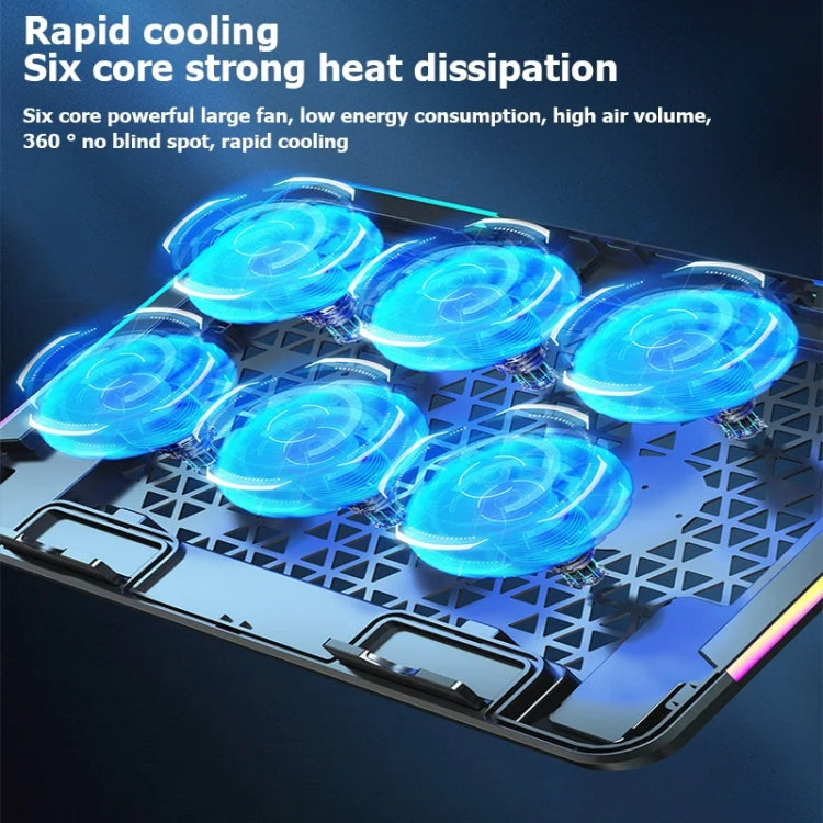 ICE COOREL A9R 6-fans Adjustable Laptop Stand Radiator with RGB Atmosphere Light(Black) - free shipping - PMC Jewellery - Order now!