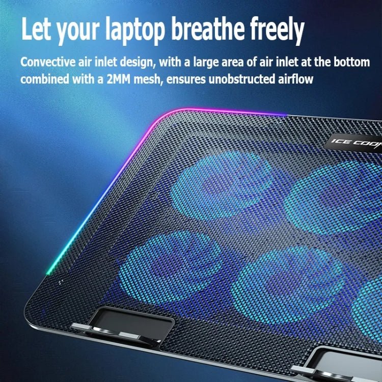 ICE COOREL A9R 6-fans Adjustable Laptop Stand Radiator with RGB Atmosphere Light(Black) - free shipping - PMC Jewellery - Order now!