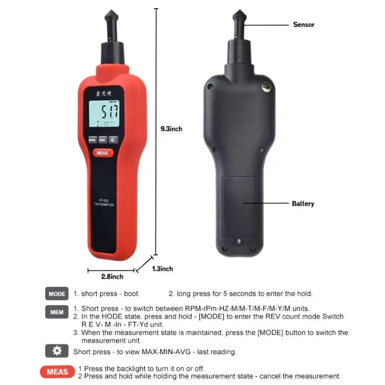 Xinsite HT-522 LCD Digital Tachometer 100,000 PPM Non-Contact Speed Meter - Tachometers & Anemometer by Xinsite | Online Shopping South Africa | PMC Jewellery | Buy Now Pay Later Mobicred