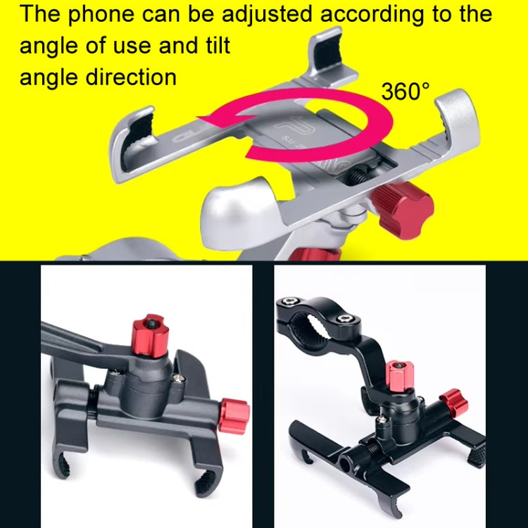 PROMEND Aluminum Alloy Cell Phone Holder Adjustable Angle Rotating Motorcycle Navigation Support, Style: SJJ-299E Rearview Mirror Silver - free shipping - PMC Jewellery - Order now!