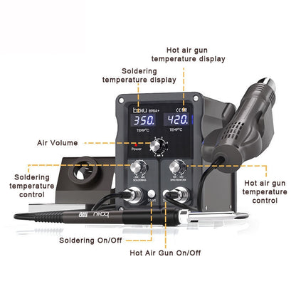 BAKU BA-898A+ 2-In-1 Soldering Station Hot Air Station Adjustable Temperature US Plug 110V - Electric Soldering Iron by BAKU | Online Shopping South Africa | PMC Jewellery | Buy Now Pay Later Mobicred