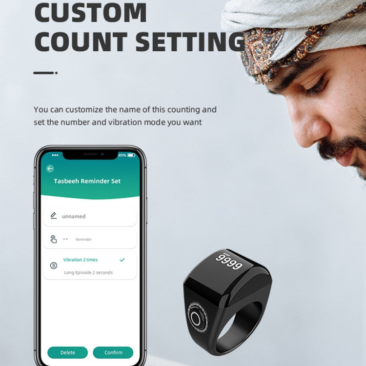 Equantu Smart Bluetooth Finger Counter Muslim Prayer Time Reminder Ring, Style: Silver 22mm - free shipping - PMC TechLife - Order now!