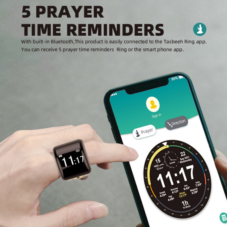 Equantu Smart Bluetooth Finger Counter Muslim Prayer Time Reminder Ring, Style: Silver 22mm - free shipping - PMC TechLife - Order now!