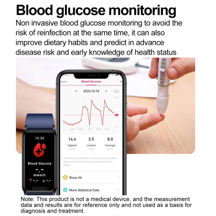 Uric Acid Blood Lipid Noninvasive Blood Sugar Heart Rate Oxygen Temperature Monitoring Smart Healthy Sports Bracelet(Blue) - Smart Wristbands by PMC TechLife | Online Shopping South Africa | PMC TechLife | Buy Now Pay Later Mobicred