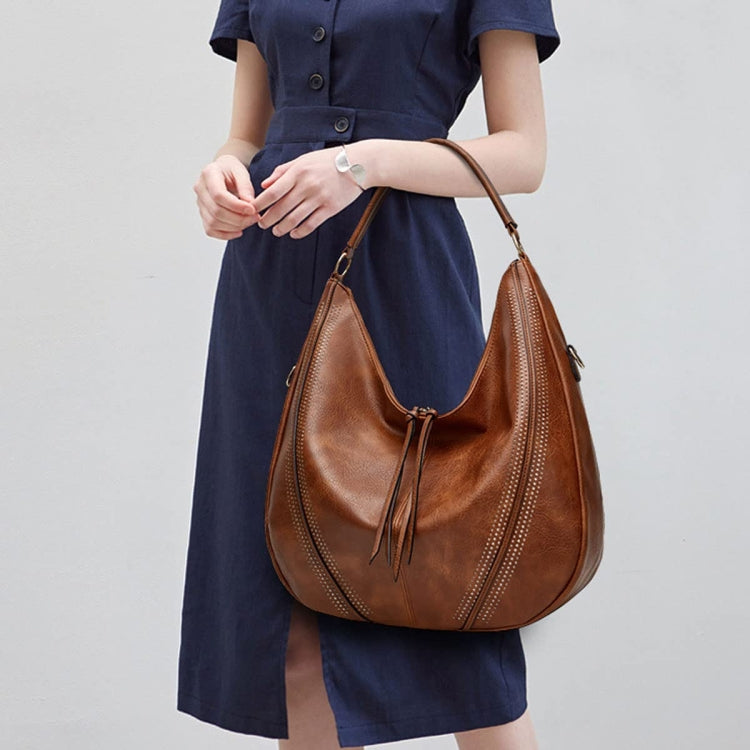Women Large Capacity Tote Bag PU Leather Shoulder Bag Black - Handbags by PMC TechLife | Online Shopping South Africa | PMC TechLife | Buy Now Pay Later Mobicred