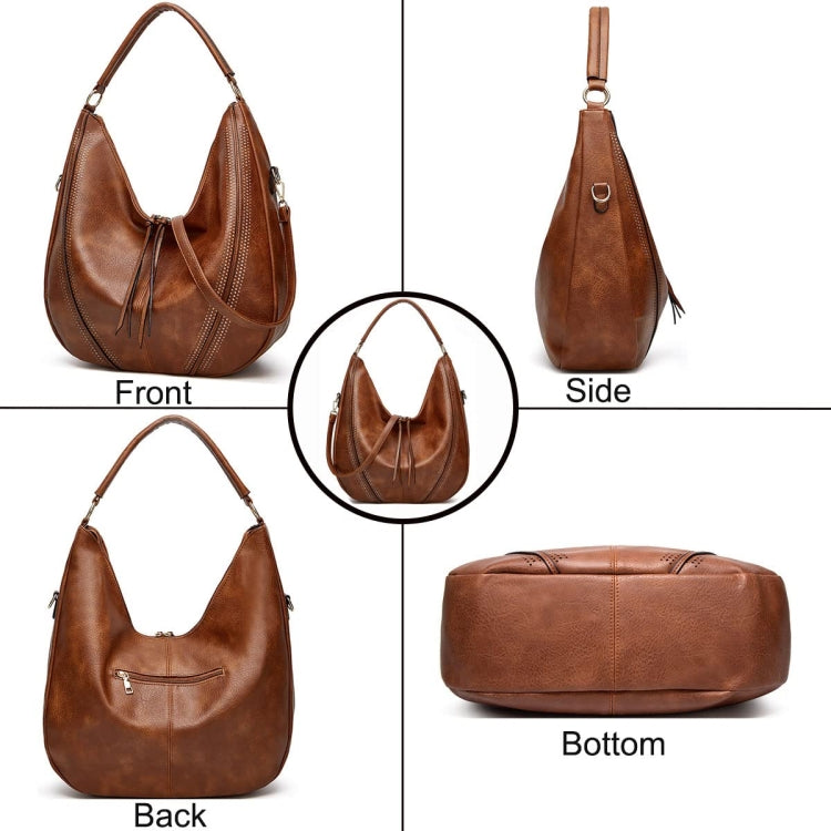 Women Large Capacity Tote Bag PU Leather Shoulder Bag 2 In 1 Light Gray - Handbags by PMC TechLife | Online Shopping South Africa | PMC TechLife | Buy Now Pay Later Mobicred