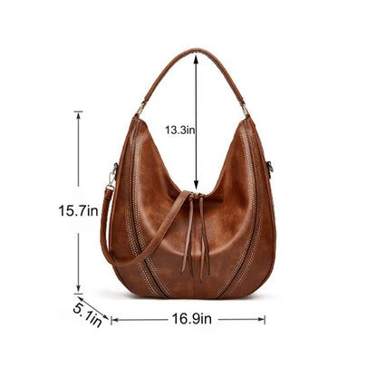 Women Large Capacity Tote Bag PU Leather Shoulder Bag Brown - Handbags by PMC Jewellery | Online Shopping South Africa | PMC Jewellery | Buy Now Pay Later Mobicred