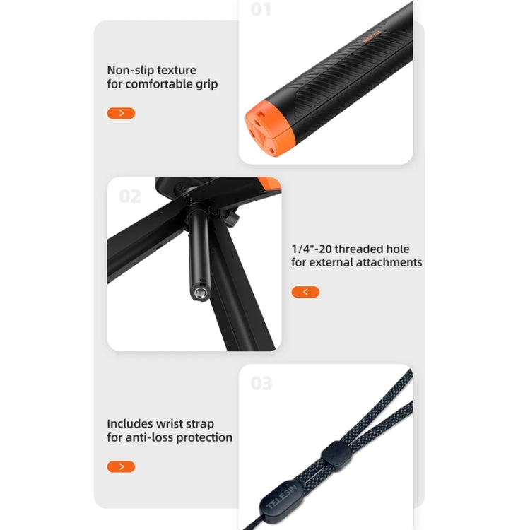TELESIN 61cm Underwater Buoyancy Bar Retractable Selfie Stick Tripod For GoPro Insta360 DJI OSMO Action Camera - free shipping - PMC TechLife - Order now!