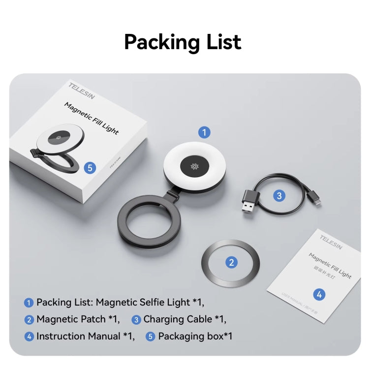 TELESIN Magnetic Selfie Light Rechargeable Foldable Fill Light For Mobile Phone - free shipping - PMC Jewellery - Order now!