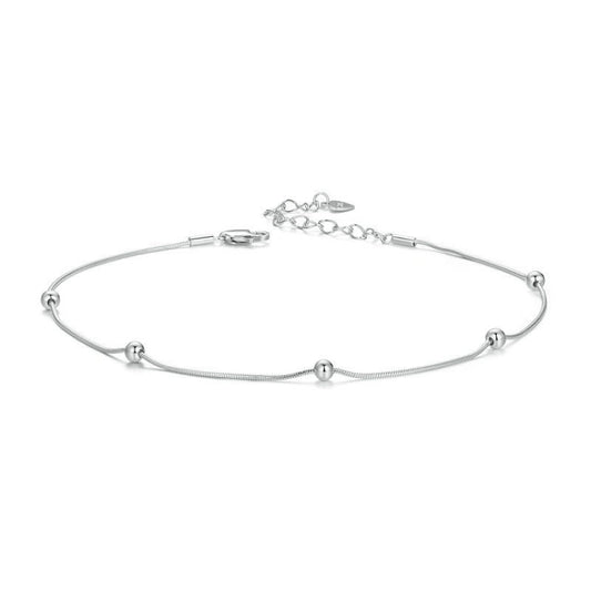 S925 Sterling Silver Plated Platinum Snake Bone Beads Thin Anklet(BST009) - Anklets by PMC Jewellery | Online Shopping South Africa | PMC Jewellery | Buy Now Pay Later Mobicred