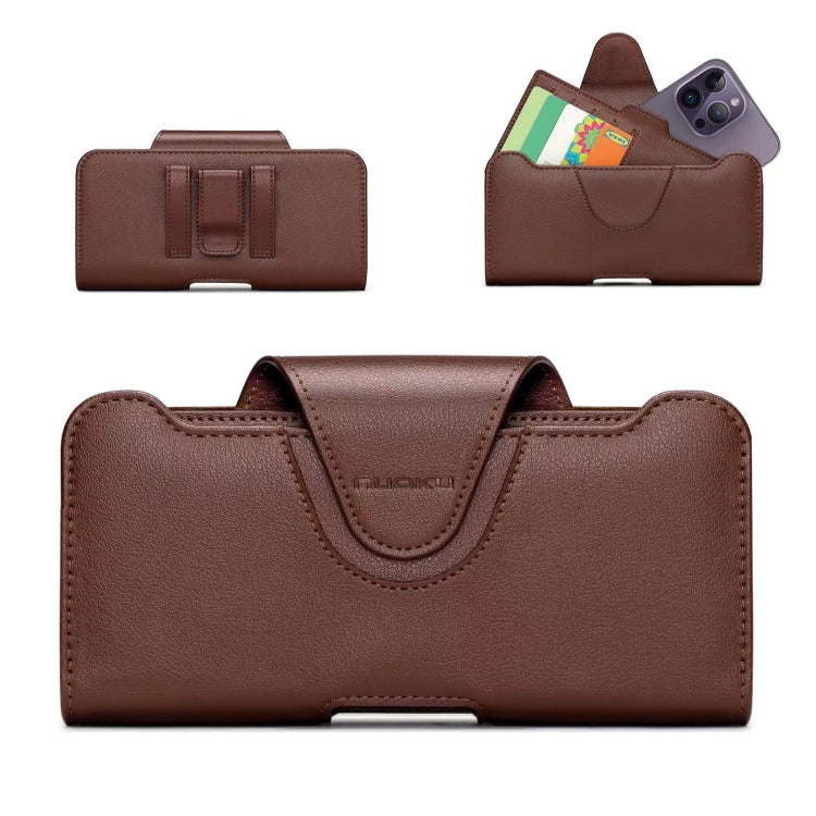 NUOKU 5.5-6.7 Inch Dual Phone Belt Clip Carrying Pouch Litchi Texture Leather Phone Case(Dark Brown) - free shipping - PMC TechLife - Order now!