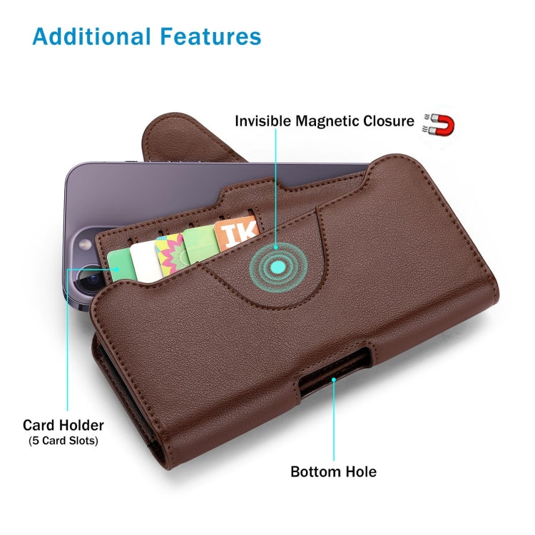 NUOKU 5.5-6.7 Inch Dual Phone Belt Clip Carrying Pouch Litchi Texture Leather Phone Case(Dark Brown) - free shipping - PMC TechLife - Order now!