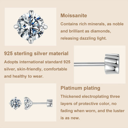 MSE062 S925 Sterling Silver Plated With Platinum Four-Claw Shining Moissanite Earrings, Size: M - Stud Earrings & Earrings by PMC Jewellery | Online Shopping South Africa | PMC Jewellery | Buy Now Pay Later Mobicred