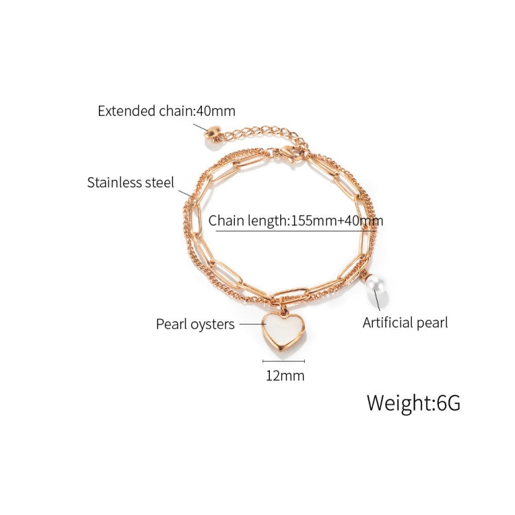 OPK 1106 Cold Style Personalized Double Layer Temperament Peach Heart Pearl Stainless Steel Bracelet, Color: Rose Gold - Bracelets by OPK | Online Shopping South Africa | PMC Jewellery | Buy Now Pay Later Mobicred