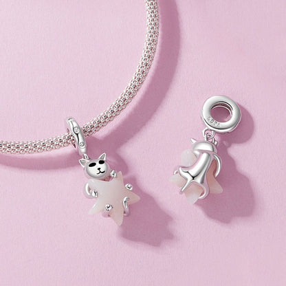 S925 Sterling Silver Platinum Plated Cute Cat Star Luminous Pendant(SCC2878) - Jewelry Accessories by PMC Jewellery | Online Shopping South Africa | PMC Jewellery | Buy Now Pay Later Mobicred