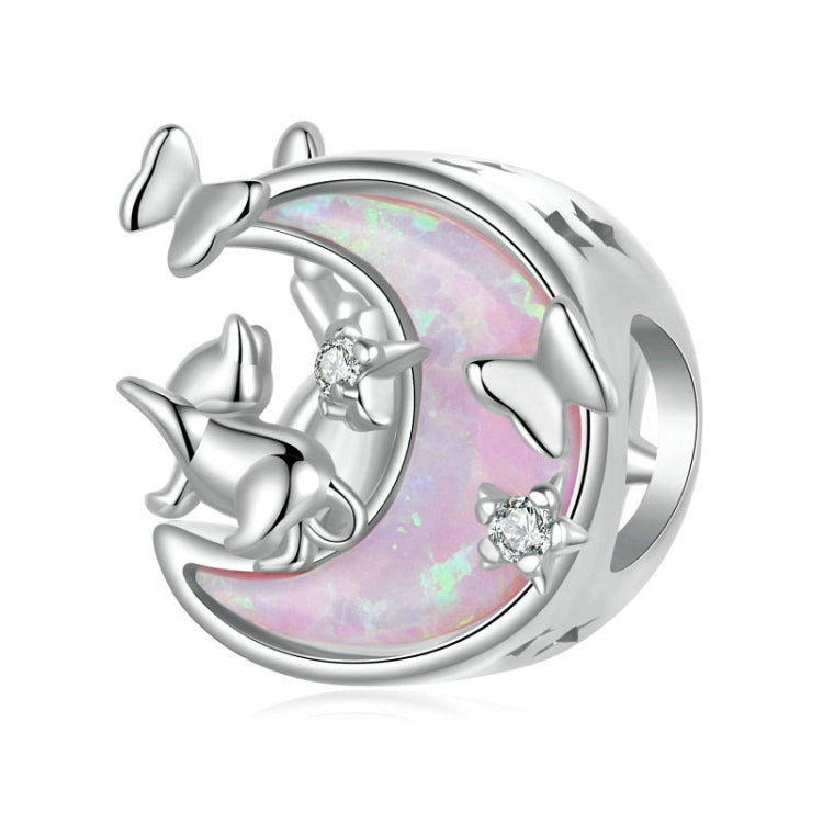 S925 Sterling Silver Plated Platinum Fantasy Opal Moon Cat Pendant(SCC2880) - Jewelry Accessories by PMC Jewellery | Online Shopping South Africa | PMC Jewellery | Buy Now Pay Later Mobicred