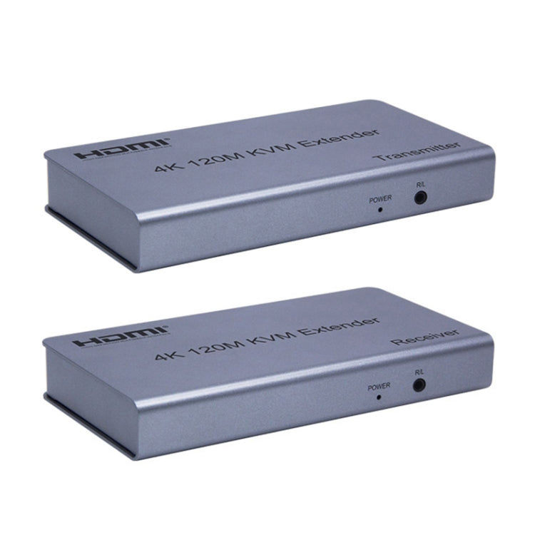 KVM 120m 4K HD Extender Computer Mouse Keyboard HDMI Single Ethernet Cable Transmitter + Receiver UK Plug(Gray) - Amplifier by PMC Jewellery | Online Shopping South Africa | PMC Jewellery | Buy Now Pay Later Mobicred
