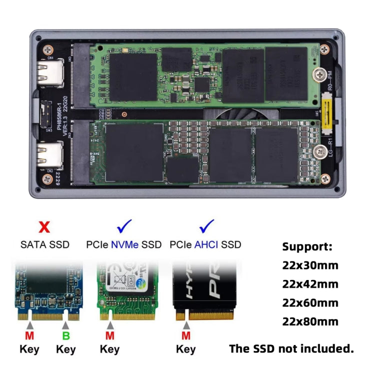 Dual M.2 NVME SSD RAID Array Mobile Hard Drive Enclosure Type-C USB3.2 GEN2x2 20G 586R(Dark Gray) - HDD Enclosure by PMC Jewellery | Online Shopping South Africa | PMC Jewellery | Buy Now Pay Later Mobicred