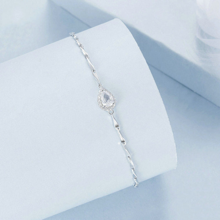 S925 Sterling Silver Platinum-Plated Teardrop-Shaped Zircon Bracelet(BSB185) - Bracelets by PMC Jewellery | Online Shopping South Africa | PMC Jewellery | Buy Now Pay Later Mobicred