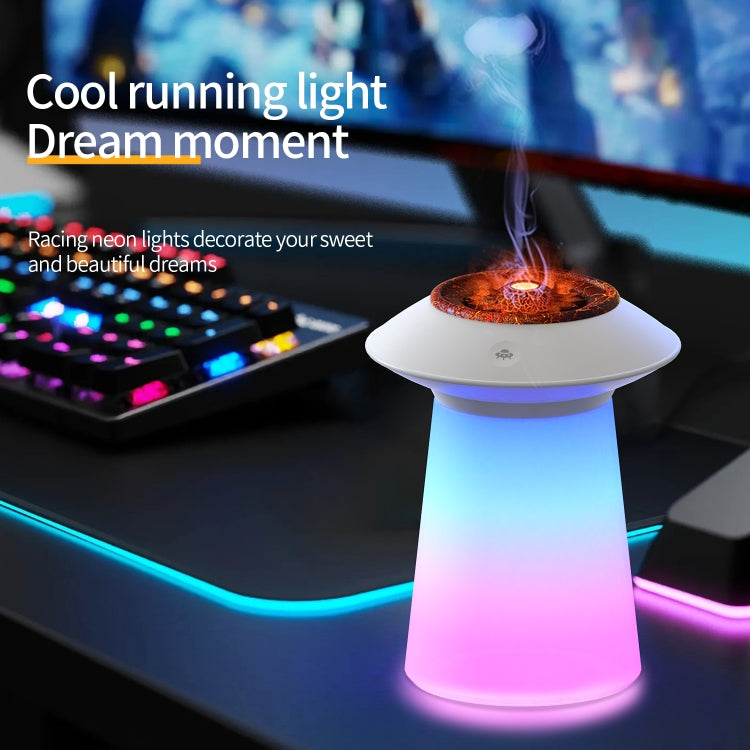 HX126 Sound Pickup RGB Light Volcano Humidifier Simulated Flame Aromatherapy Machine, Color: White - free shipping - PMC TechLife - Order now!