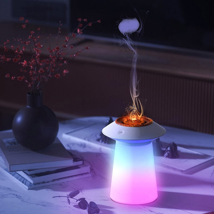 HX126 Sound Pickup RGB Light Volcano Humidifier Simulated Flame Aromatherapy Machine, Color: White - free shipping - PMC TechLife - Order now!