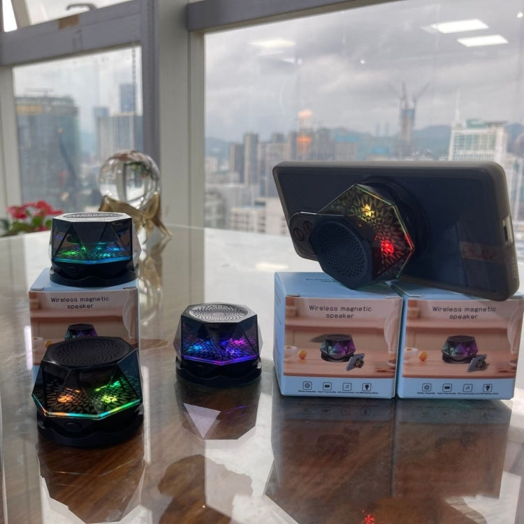 Magnetic Diamond Bluetooth Speaker with RGB Color Light Portable Phone Stand - Mini Speaker by PMC Jewellery | Online Shopping South Africa | PMC Jewellery | Buy Now Pay Later Mobicred