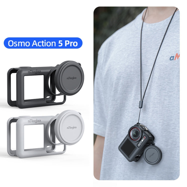 For DJI Osmo Action 5 Pro aMagisn Silicone Protective Case with Lanyard and Lens Cap(Light Gray) - free shipping - PMc TechLife - Order now!