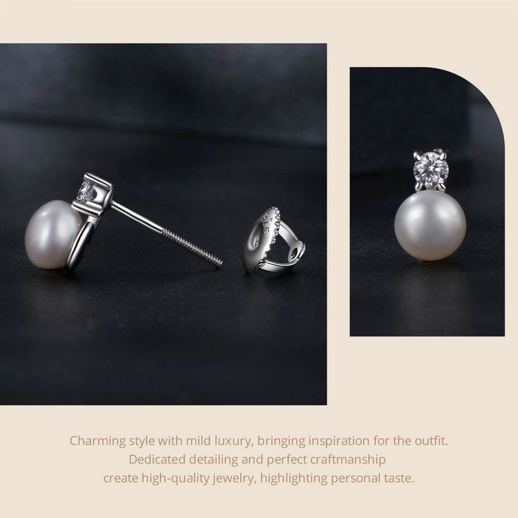 S925 Sterling Silver Platinum-plated Moissanite Pearl Earrings, Size: 0.1 Carat - Stud Earrings & Earrings by PMC Jewellery | Online Shopping South Africa | PMC Jewellery | Buy Now Pay Later Mobicred