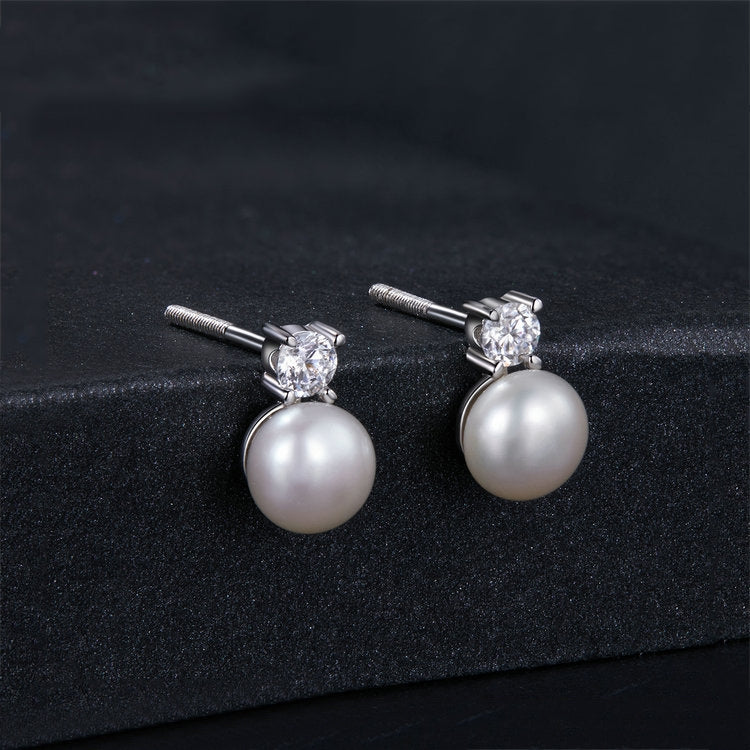 S925 Sterling Silver Platinum-plated Moissanite Pearl Earrings, Size: 0.5 Carat - Stud Earrings & Earrings by PMC Jewellery | Online Shopping South Africa | PMC Jewellery | Buy Now Pay Later Mobicred