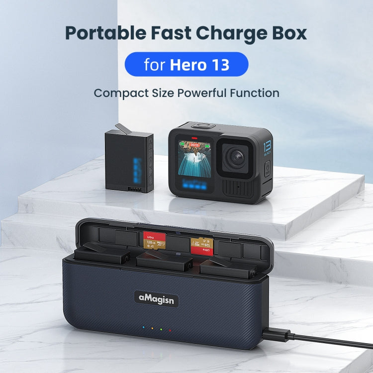 For GoPro HERO13 Black aMagisn Battery Charging Box Triple Slot Charging Case - free shipping - PMC TechLife - Order now!