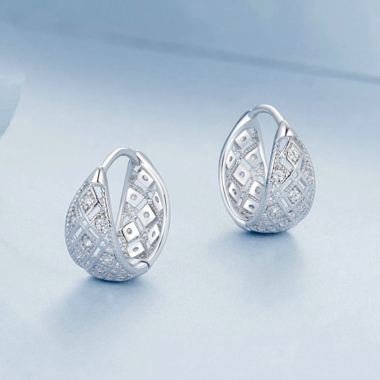 S925 Sterling Silver Platinum Zircon Vintage Lace Pattern Hollow Earrings(BSE1035) - Stud Earrings & Earrings by PMC Jewellery | Online Shopping South Africa | PMC Jewellery | Buy Now Pay Later Mobicred