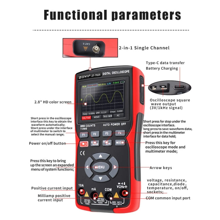 ZOYI Color Screen Multifunctional Handheld Digital Oscilloscope Multimeter(English) - free shipping - PMC Jewellery - Order now!