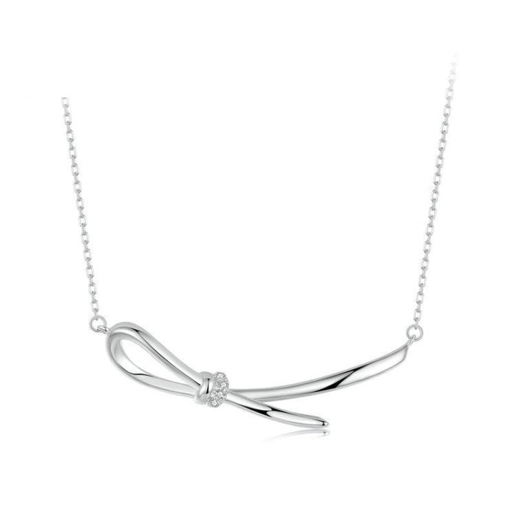 S925 Sterling Silver Platinum Zircon Knot Clavicle Necklace(BSN392) - Necklaces & Pendants by PMC Jewellery | Online Shopping South Africa | PMC Jewellery | Buy Now Pay Later Mobicred