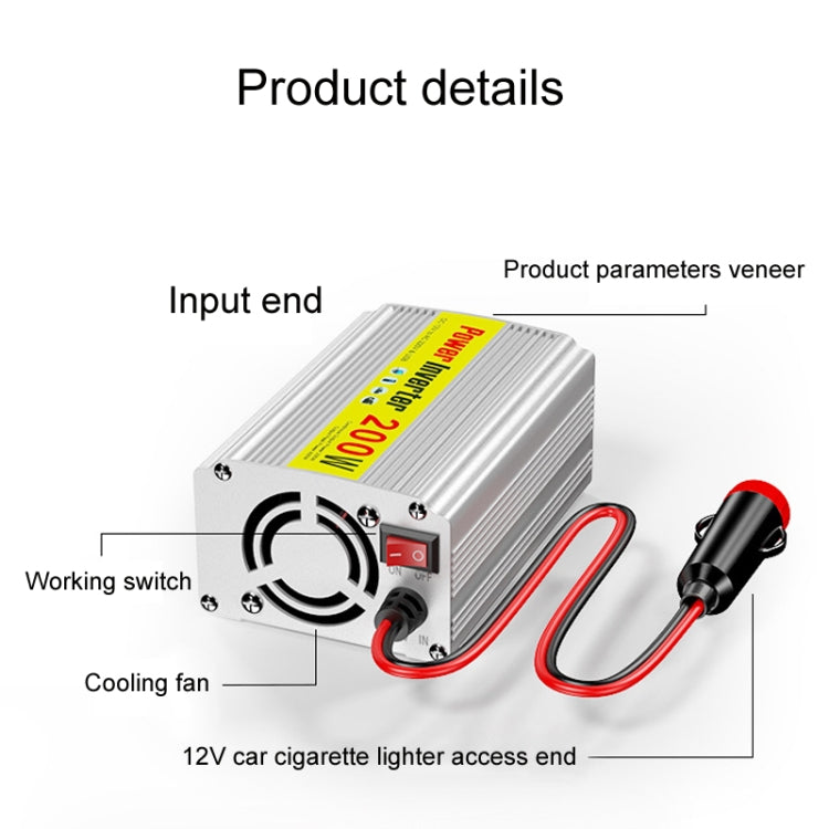 200W Modified Sine Wave Inverter Car Mobile Phone 2.1A Universal Power Supply, Specification: 12 To 220V - Modified Square Wave by PMC Jewellery | Online Shopping South Africa | PMC Jewellery | Buy Now Pay Later Mobicred