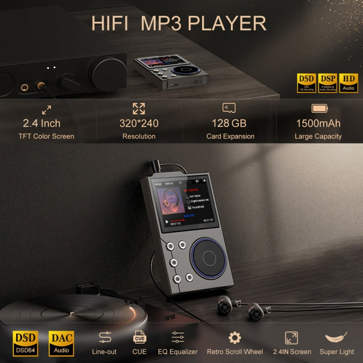 2.4 Inch HIFI Bluetooth Music Player DSD256 Mastering Sound Quality Walkman, Memory: 16GB+16GB(Black) - MP3 Player by PMC TechLife | Online Shopping South Africa | PMC TechLife | Buy Now Pay Later Mobicred